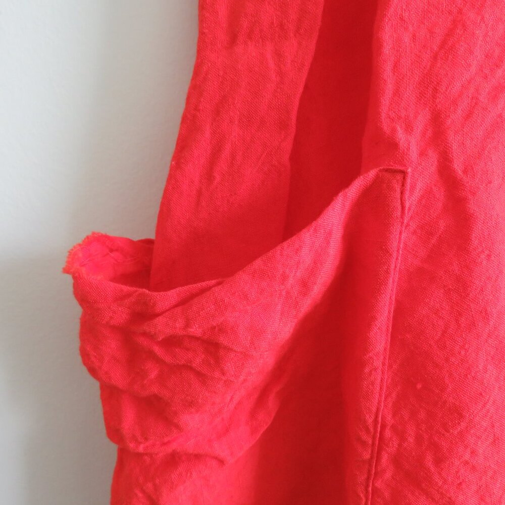 APUNTOB Red Oversized Gauzy Lagenlook Sleeveless Linen Blend Midi Pocket Dress - Picture 5 of 15